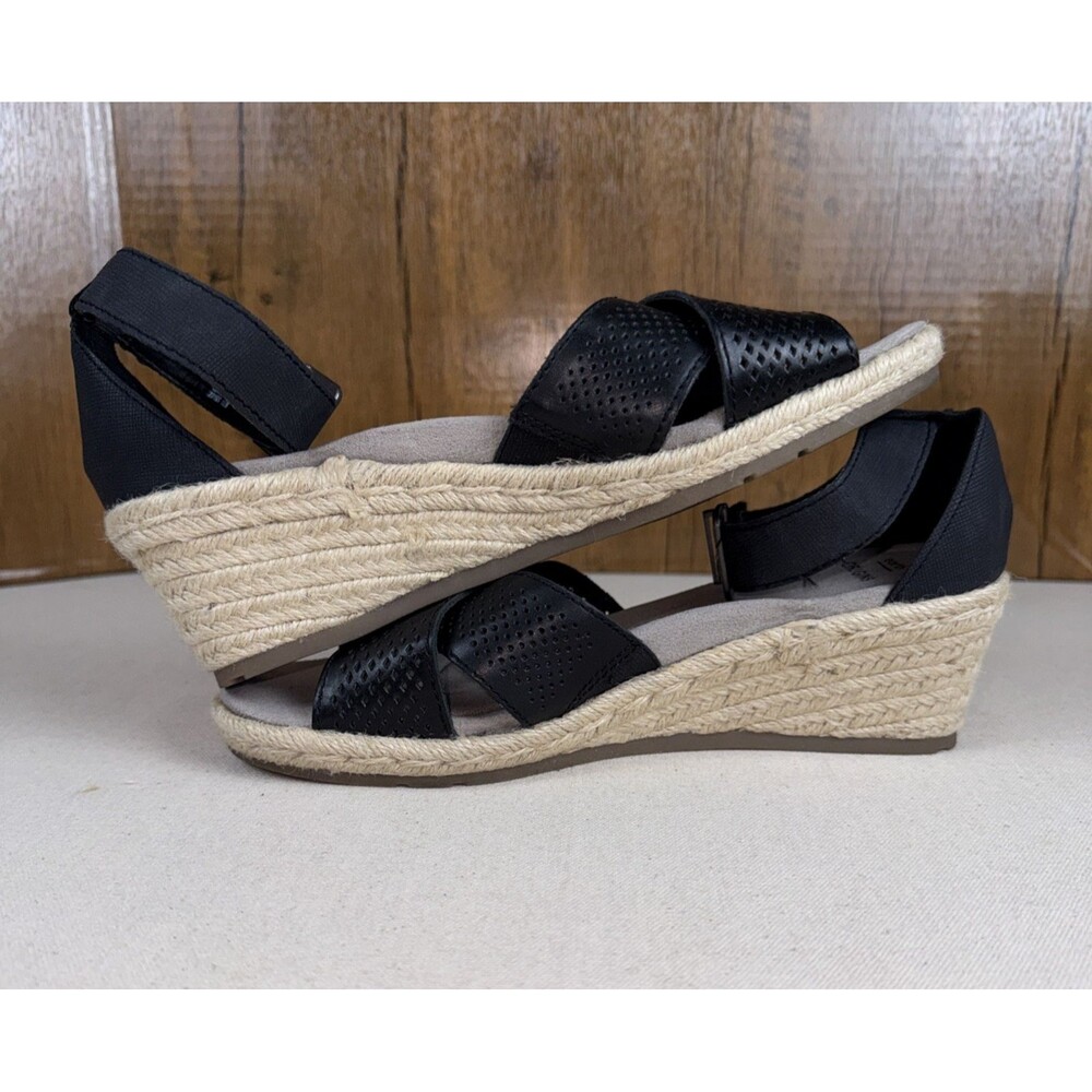 Earth Origins Naples Natasha Black Leather Ankle Strap Wedge Heel Sandals 8.5M - Picture 4 of 8